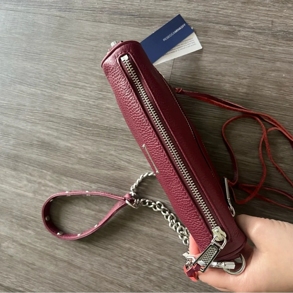 NEW Rebecca Minkoff Mini 5 Zip Convertible Crossbody Leather Bag in Port OS